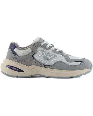 Emporio Armani Eagle-Logo Mesh Trainers - Grey