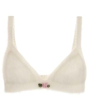 Alessandra Rich Carded Mohair Knit Bra With Embroidery - White