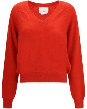 Sa Su Phi V Neck Jumper Kashmir/Capra Hircus; Silk - Red