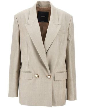 Pinko Lurex Wool-Blend Double-Breasted Jacket - Natural