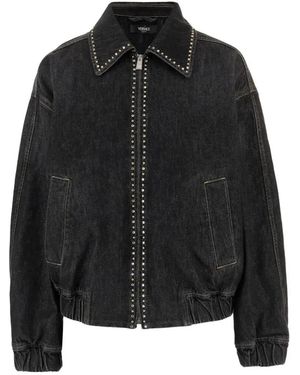 Versace Blouson Denim Stone Washed With Studs - Black