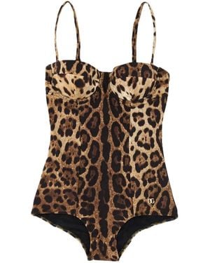 Dolce & Gabbana Dolce & Gabbana Leopard-Print One-Piece Balconette Swimsuit - Brown