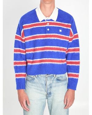 Celine Brushed Cotton Striped Polo - Blue