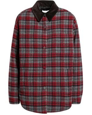 Miu Miu Plaid Coat With Corduroy Collar - Red