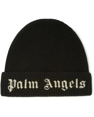 Palm Angels Beanie With Logo - Black