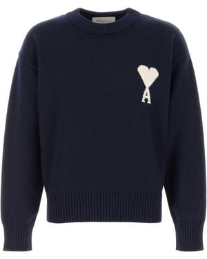 Ami Paris Ami Wool Blend Jumper - Blue