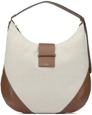 Jimmy Choo Bar Hobo Fabric Sheep Brass Large Shoulder Bag - White