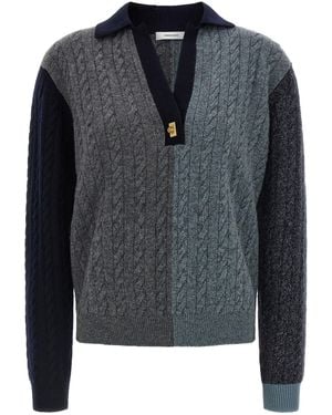 Ferragamo Color Block Braid Sweater - Black
