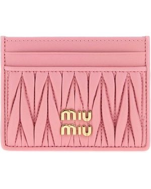 Miu Miu Mini Leather Card Holder With Platinum Finish - Pink