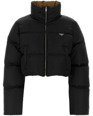 Prada Cropped Fit Stand-Up Collar Down Jacket - Black