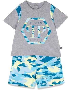 Philipp Plein Camou T-Shirt And Shorts Set - Blue