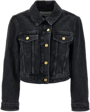Ganni Cropped Denim Jacket - Black