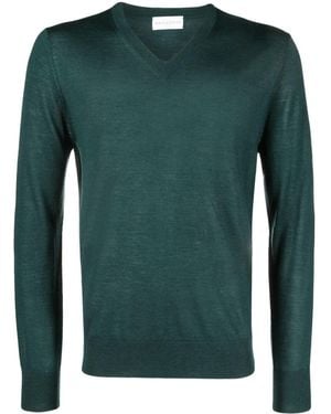 Ballantyne V Neck Slim Fit Pullover - Green
