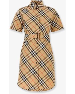 Burberry Chemisier Cotton Dress With Check Print - Metallic