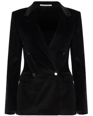 0205 Tagliatore Double-Breasted Velvet Jacket - Black