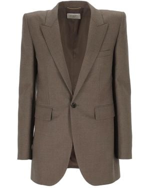 Saint Laurent Peak-Lapels Single-Breasted Blazer - Brown