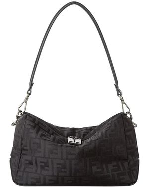 Fendi Squared Ff Lui Medium Leather And Nylon Bag - Black