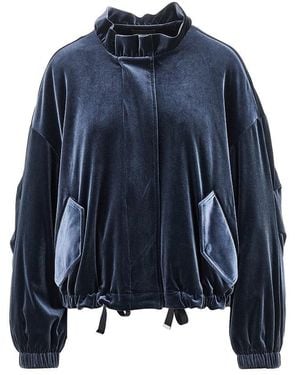 Emporio Armani Chenille Blouson Jacket With Gathered Neck - Blue