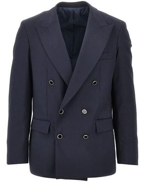MARSĒM Light Wool-Blend Double-Breasted Jacket - Blue