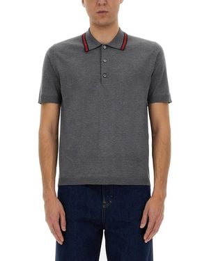 Gucci Polo Shirt With Web Pattern - Gray