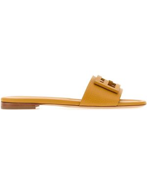 Fendi Mini Leather Slip-On Slippers - Yellow