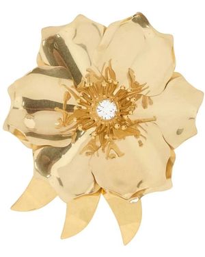 Miu Miu Goldtone Metal Brooch With Crystal - Metallic