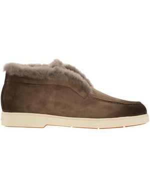 Santoni Suede And Fur Desert Boot - Brown