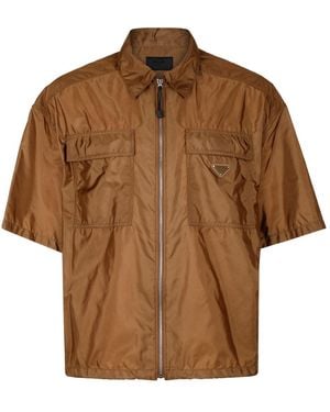 Prada Re-Nylon Zip-Up Shirt - Brown