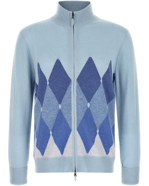 Ballantyne 'Classic Diamond' Intarsia Zip Cardigan - Blue