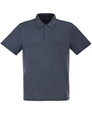 Majestic Stretch Linen Polo Shirt With Button Placket - Blue
