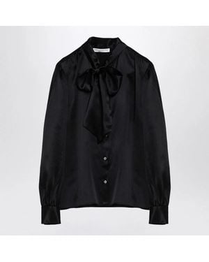Alessandra Rich Silk Shirt With Bow - Black