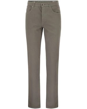 Brunello Cucinelli Garment-Dyed Five-Pocket Cotton Trousers - Grey
