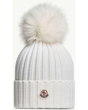 Moncler Wool Cap With Synthetic Pompom - White