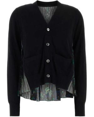 Sacai Cotton And Organa Cardigan - Black