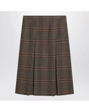 Saint Laurent Prince Of Wales Wool Midi Skirt - Brown