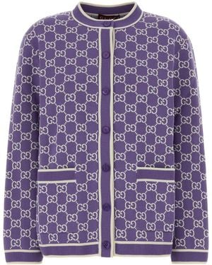 Gucci Embroidered Cotton Cardigan - Purple