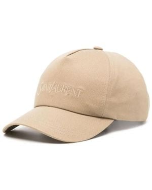 Saint Laurent Logo Cotton Baseball Cap - Natural