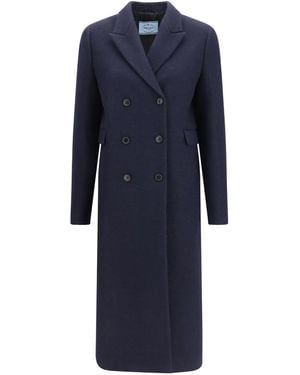 Prada Shetland Wool Double Breasted Coat - Blue