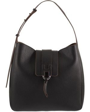 Hogan Hammered Leather Shoulder Bag With H Detail - Black