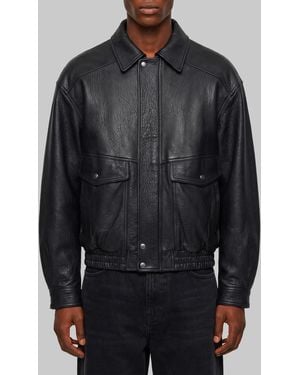 DUNST Vintage Leather Oversized Bomber - Gray