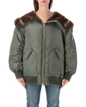 Stand Studio Hooded Faux Fur Trim Bomber Jacket - Green