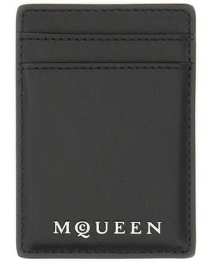 McQueen Magnetic Card Holder With Logo - Black
