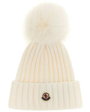 Moncler Pompon Wool Beanie - Natural