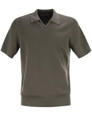 Brunello Cucinelli Cotton Rib Knit Polo Shirt - Green