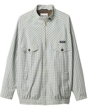 Miu Miu Checked Technical-Fabric Blouson Jacket - Gray