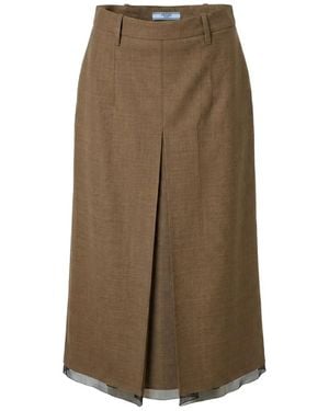 Prada Sheer-Trim Midi Skirt - Natural