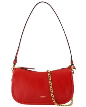 COACH "Waverly" Grained Leather Shoulder Bag - Red