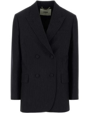 Fendi Embroidered Wool Blend Blazer - Black