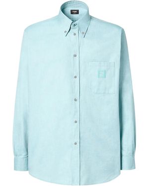 Fendi Oxford Cotton Shirt With Ff Embroidery Clothing - Blue