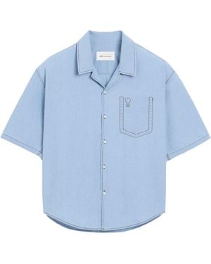 Ami Paris Short Sleeves Boxy Shirt With Shark Coll - Blue